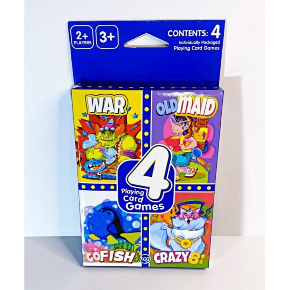 4 Classic Playing Card Games | War, Old Maid, Go Fish, Crazy 8's | Ages 3 and up